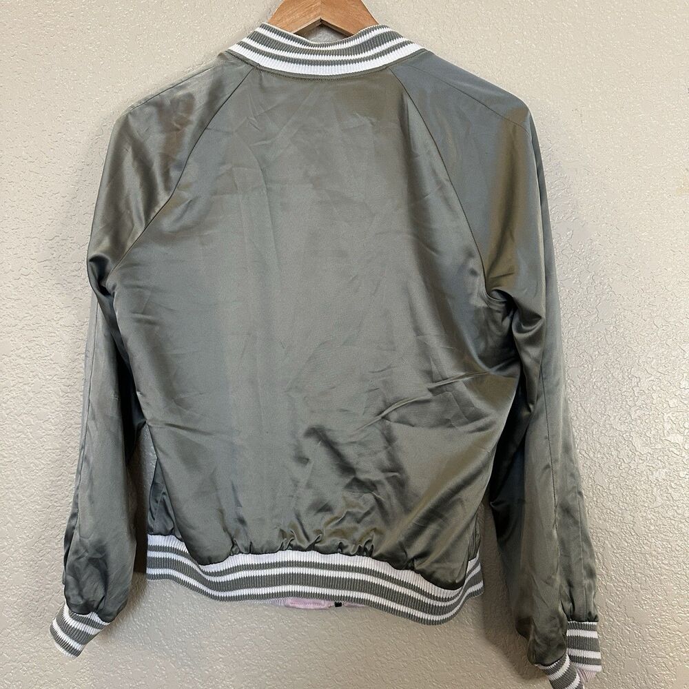 Hollister Bomber Jacket Womens Medium Pink Embroidered Tiger Reversible Zip Up - Picture 11 of 14